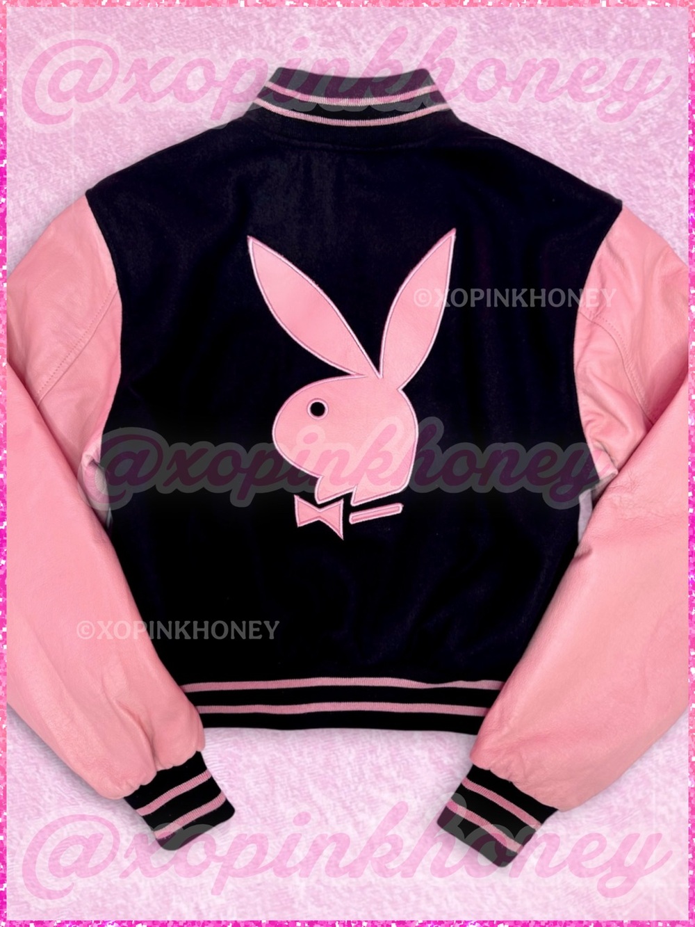 Y2K Vintage Playboy Genuine Leather Wool Reversible Varsity Pink Bunny Jacket